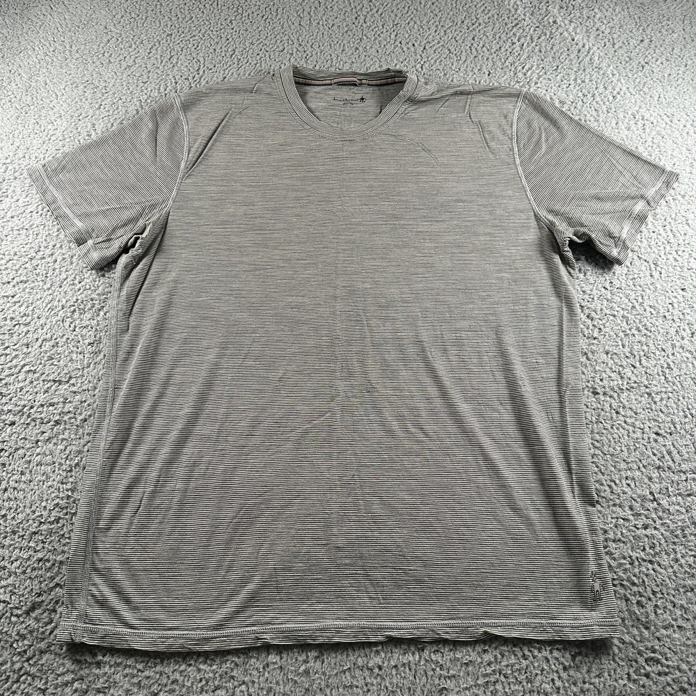 Smartwool Shirt Mens XL Gray Wool Striped Lightweight Tagless Crewneck Tee